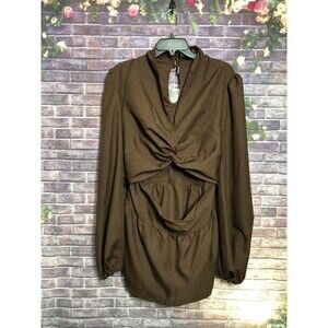 New Pretty Little Things Women’s Open Tie Back Brown Long Sleeve Blouse 1X